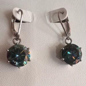 Stunning 3ct lab created blue diamond earrings set in Sterling silver